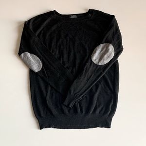 Black sweater with gray elbow patches